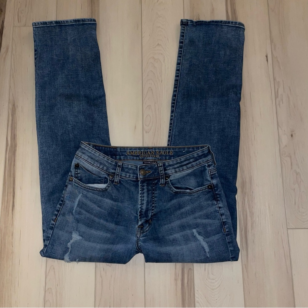 American Eagle Extreme Flex 4 Original Straight Distressed Denim Jeans